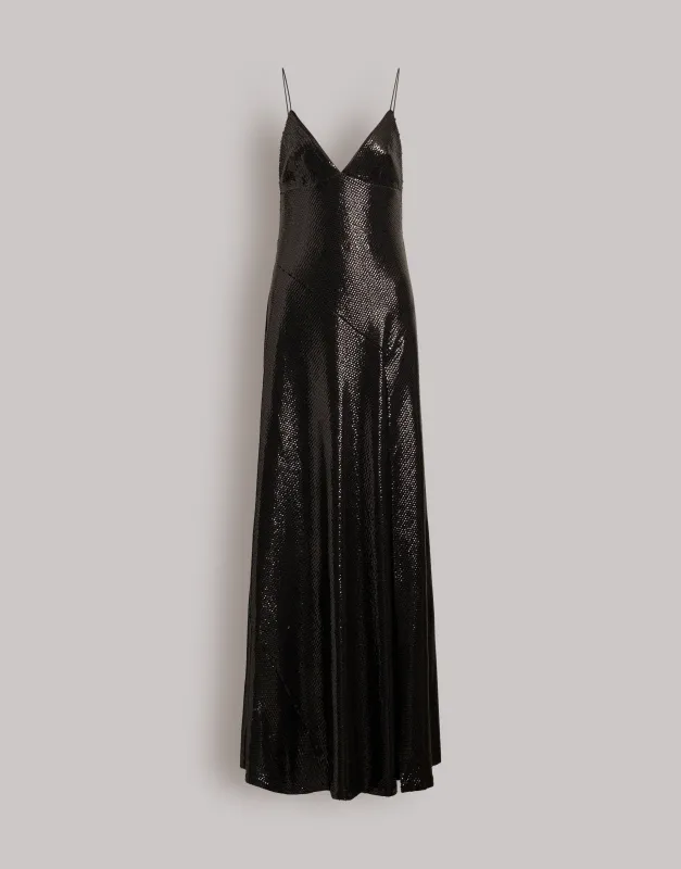 Abito lungo con spacco e paillettes made by Alberta Ferretti
