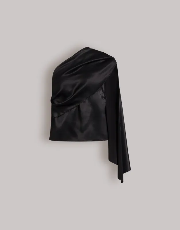 Top monospalla in satin con drappeggio made by Alberta Ferretti