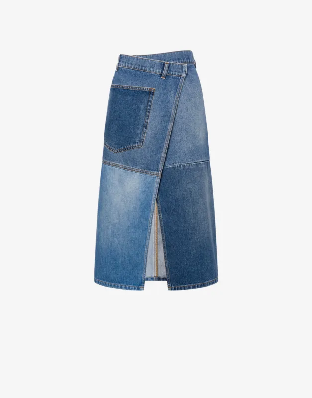 Gonna a portafoglio in denim patchwork sold by Philosophy di Lorenzo Serafini