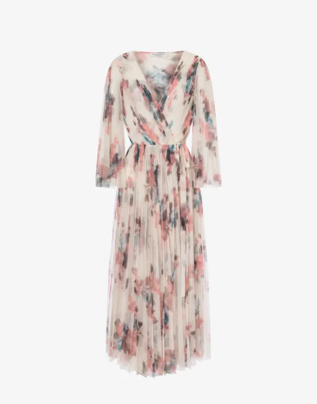Abito in tulle plissettato con stampa fiori
 sold by Philosophy di Lorenzo Serafini