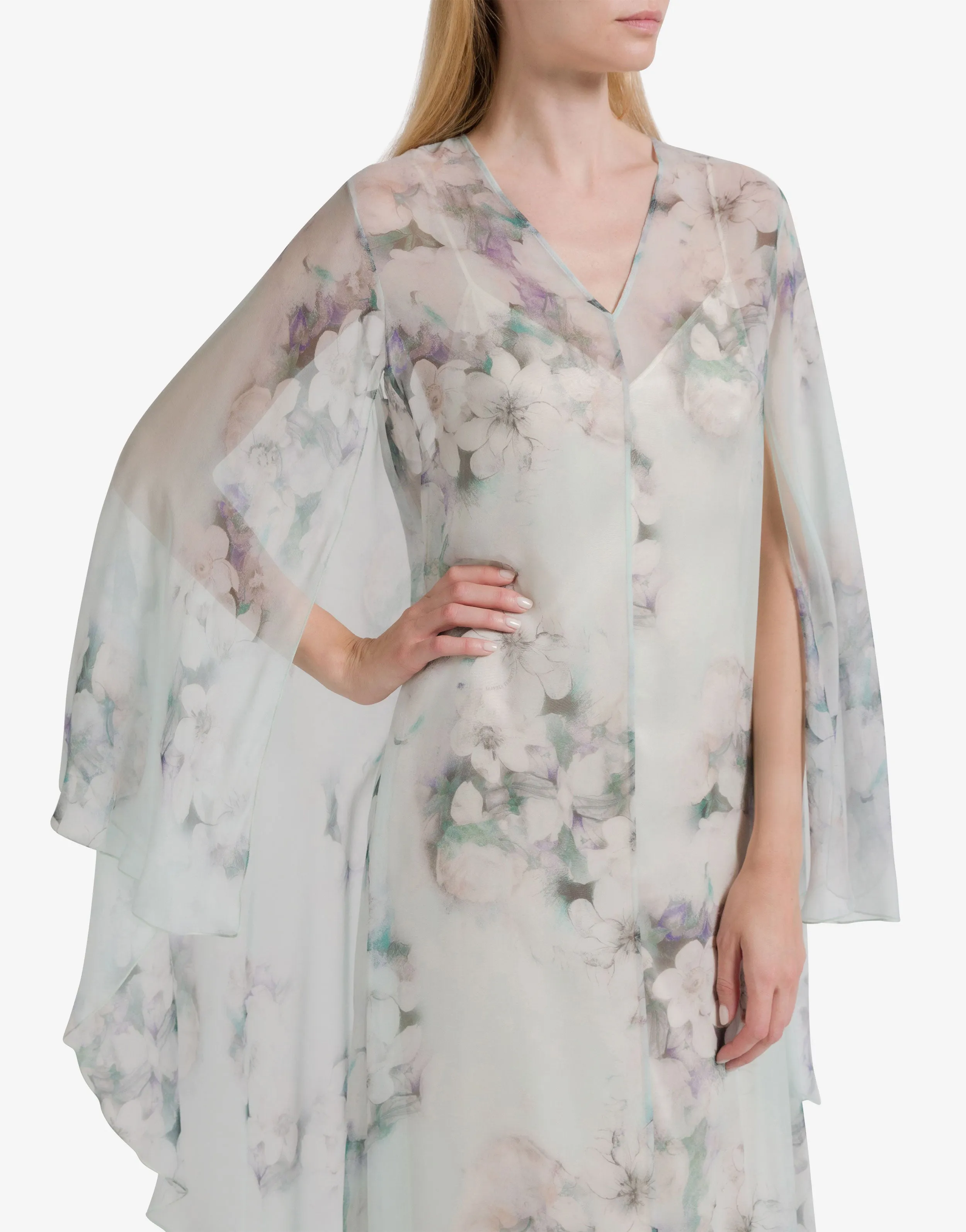 Abito caftano lungo in seta a fiori sold by Philosophy di Lorenzo Serafini product image thumbnail 4