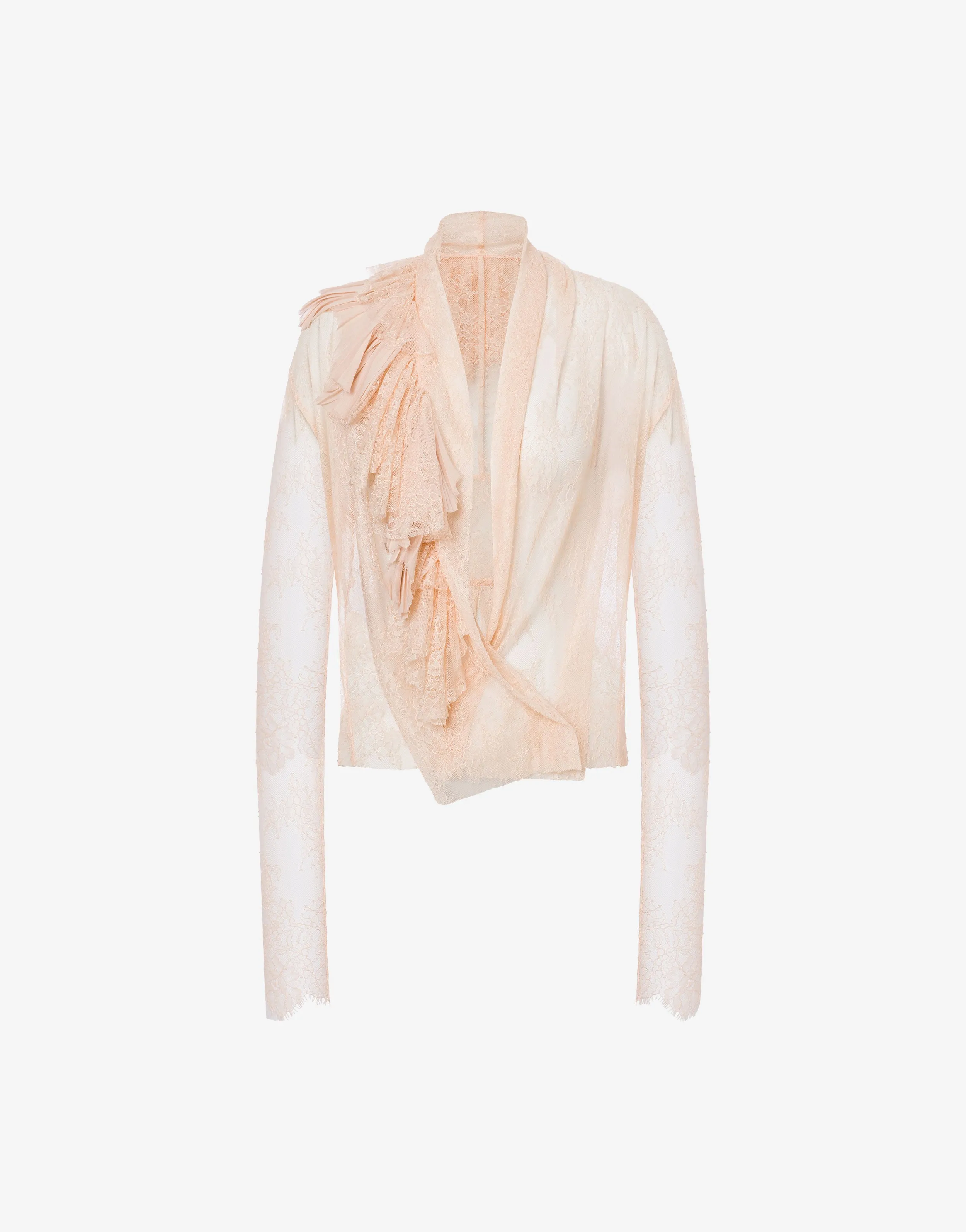 Camicia in pizzo rosa con rouches sold by Philosophy di Lorenzo Serafini