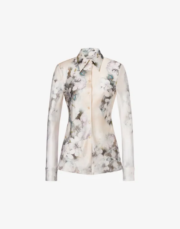 Camicia in raso con stampa degradè a fiori sold by Philosophy di Lorenzo Serafini