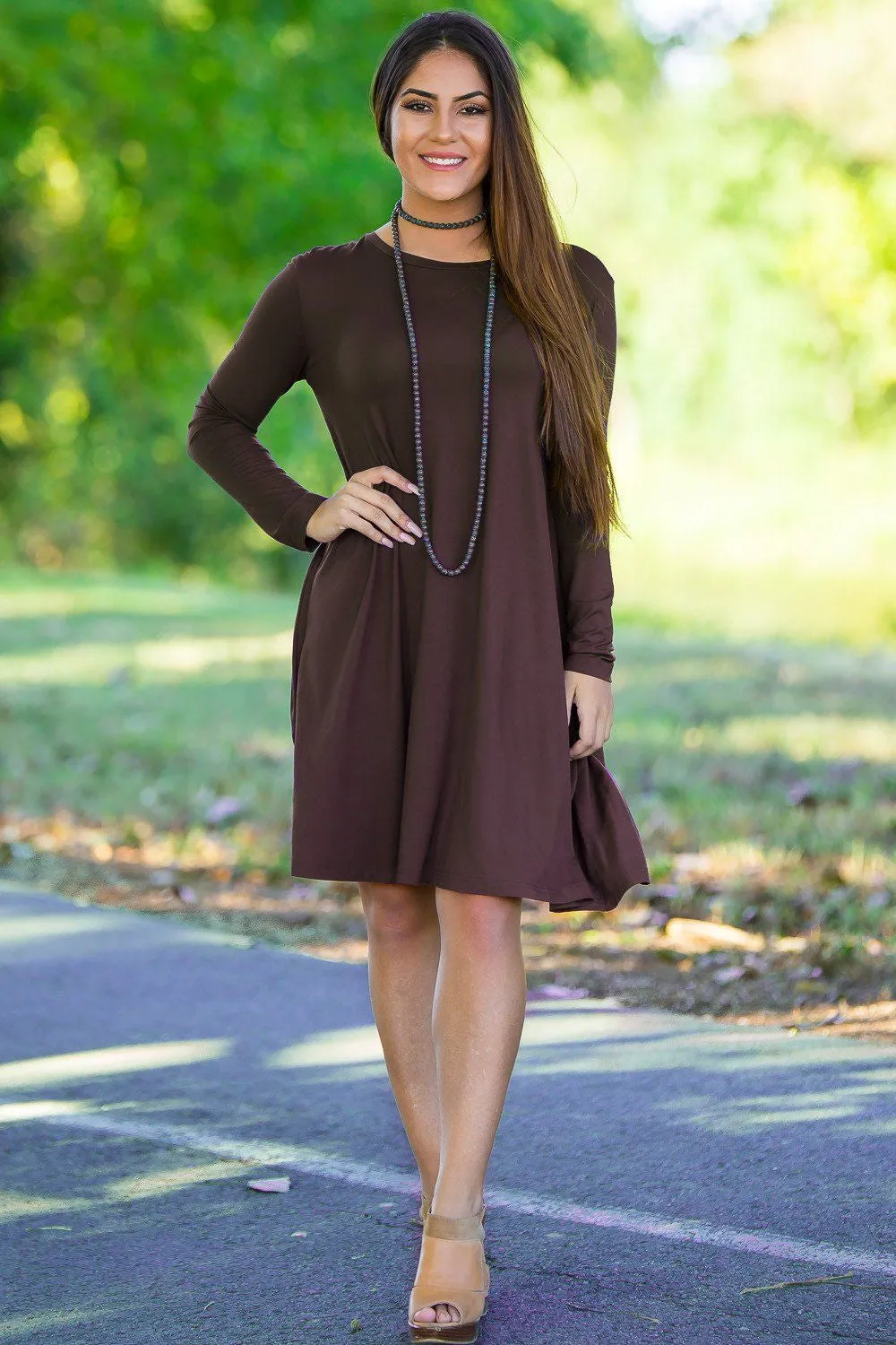 Piko 3/4 Sleeve Swing Dress - Dark Brown sold by Piko 1988 product image thumbnail 2