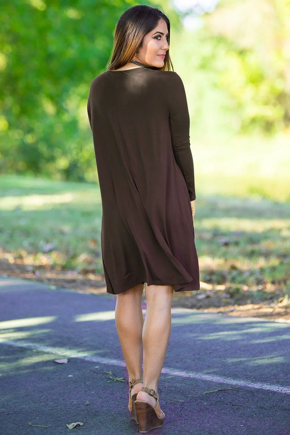Piko 3/4 Sleeve Swing Dress - Dark Brown sold by Piko 1988 product image thumbnail 3