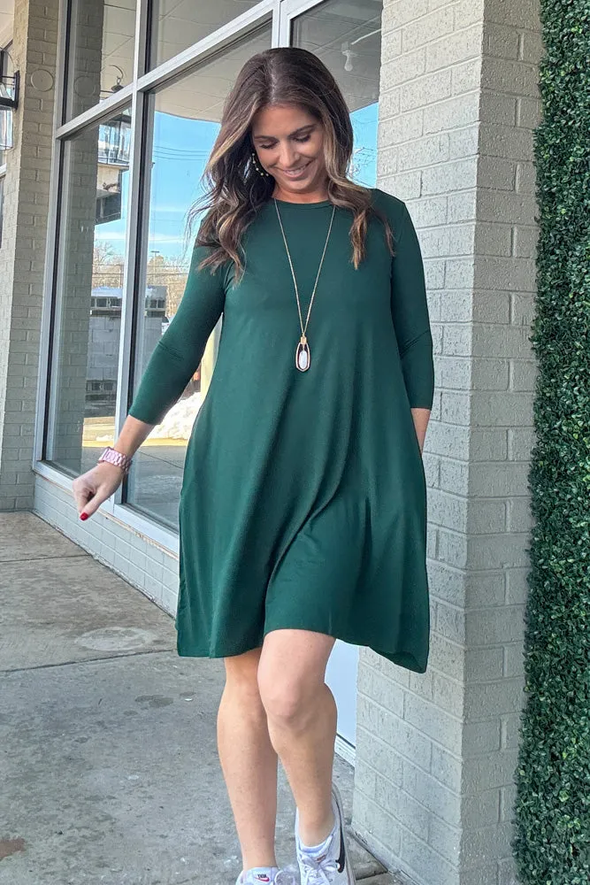 Piko 3/4 Sleeve Swing Dress - Forest Green sold by Piko 1988