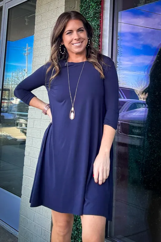 Piko 3/4 Sleeve Swing Dress - Navy sold by Piko 1988