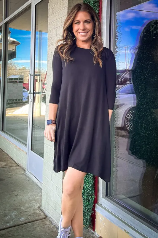 Piko 3/4 Sleeve Swing Dress - Black sold by Piko 1988