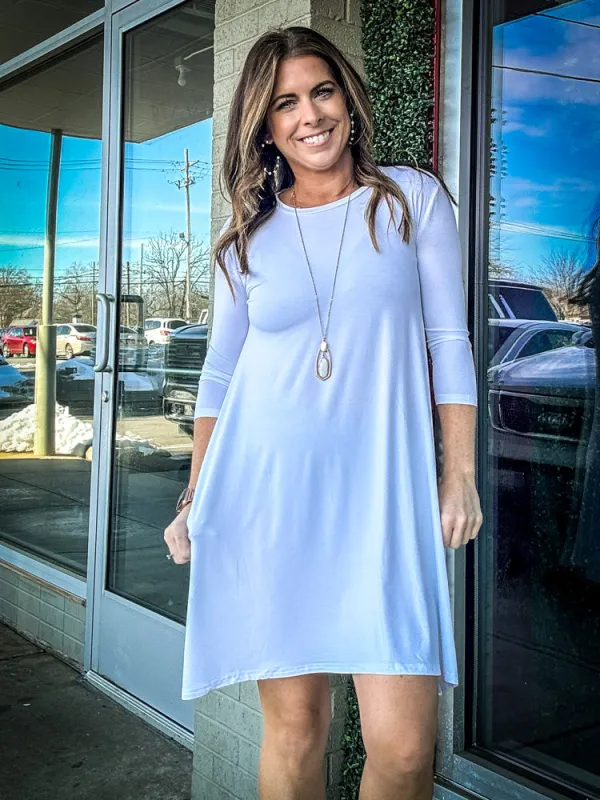 Piko 3/4 Sleeve Swing Dress - White (FINAL SALE sold by Piko 1988