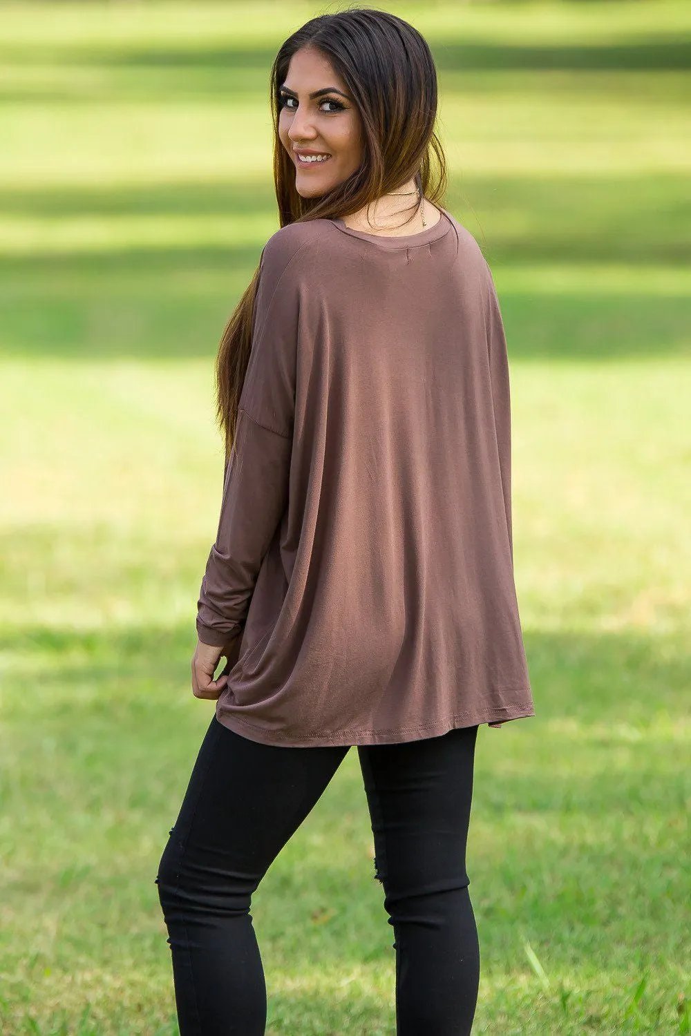 Long Sleeve V-Neck Piko Top -Dark Brown sold by Piko 1988 product image thumbnail 2