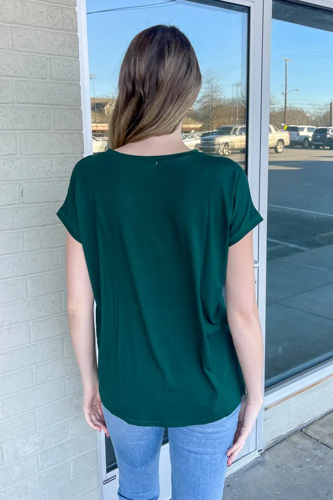 Short Sleeve Rolled Sleeve V-Neck Piko Top - Jade Forest sold by Piko 1988 product image thumbnail 2
