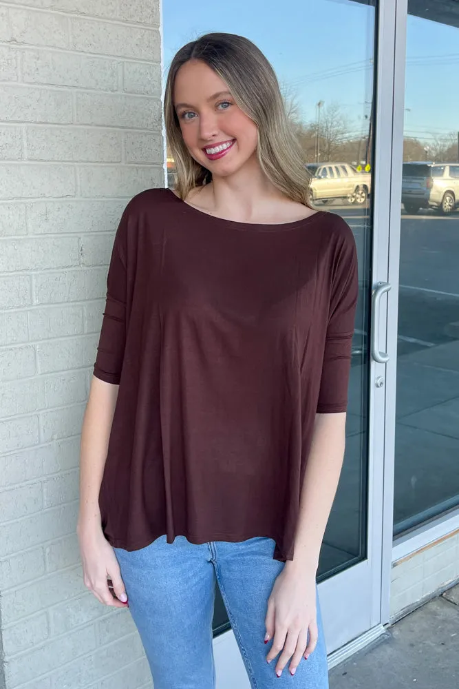 3/4 Sleeve Piko Top - Dark Brown sold by Piko 1988