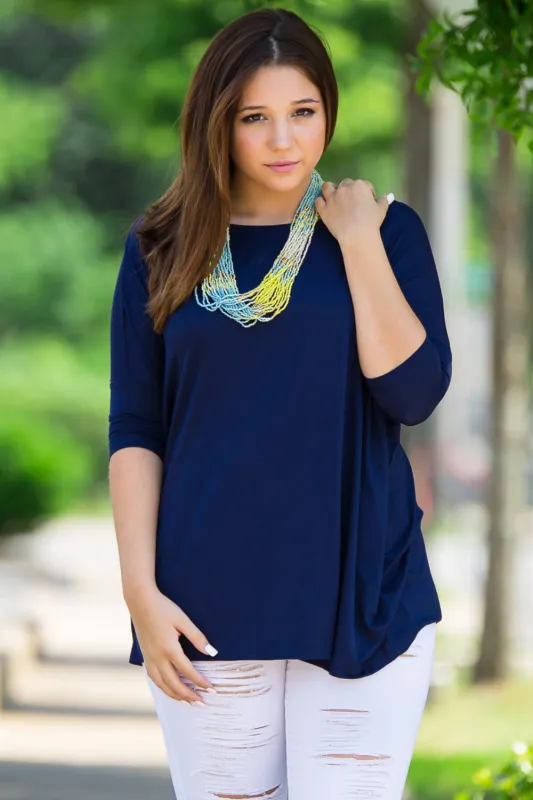3/4 Sleeve Piko Top - Navy sold by Piko 1988