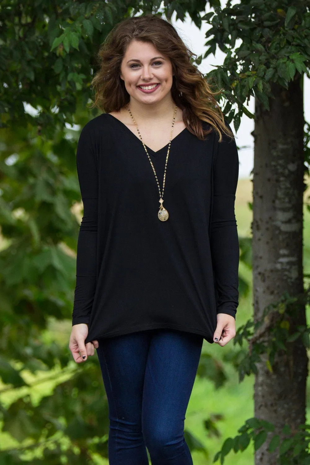 Long Sleeve V-Neck Piko Top - Black sold by Piko 1988
