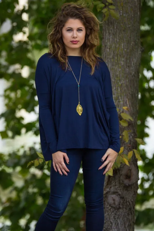 Long Sleeve Piko Top - Navy sold by Piko 1988