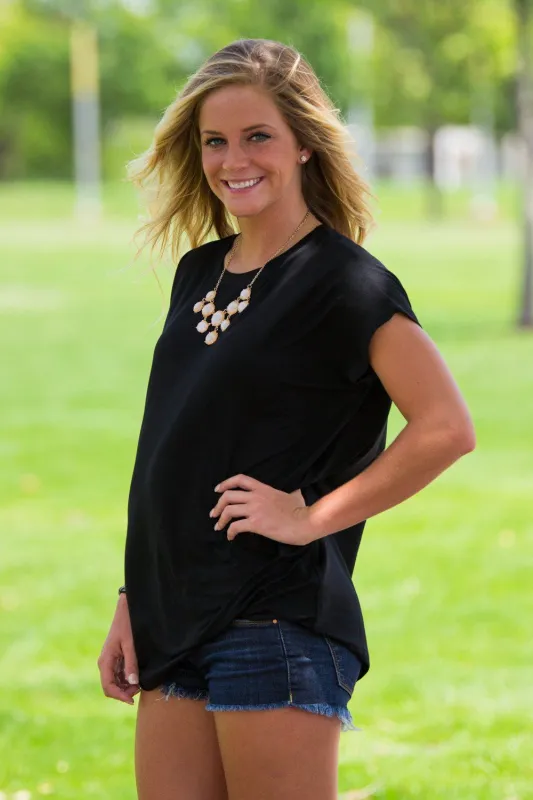 Short Sleeve Rolled Sleeve Piko Top - Black sold by Piko 1988