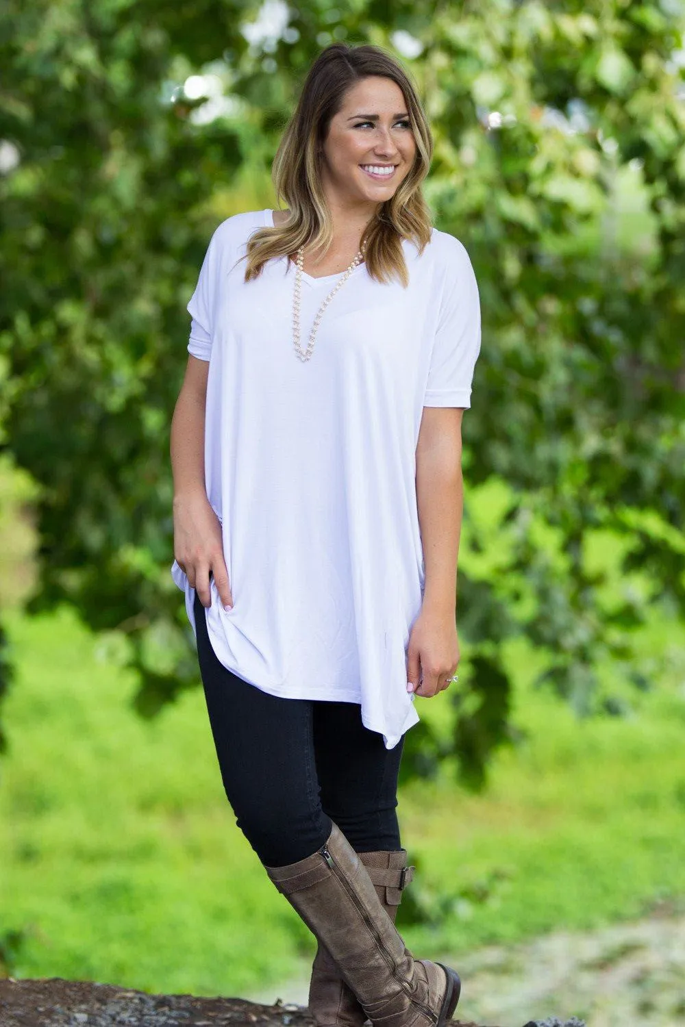 SALE-Short Sleeve V-Neck Piko Tunic - White sold by Piko 1988