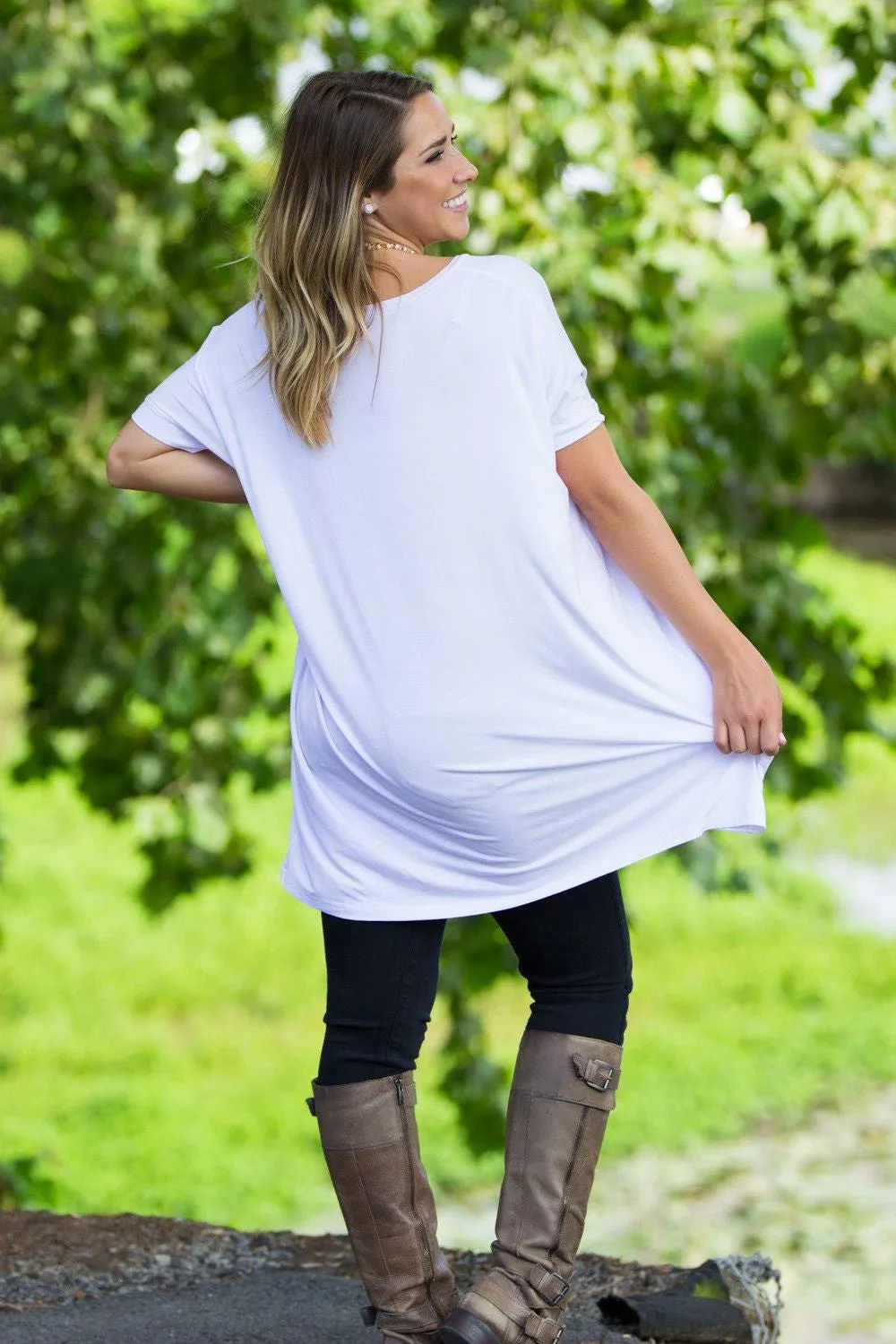 SALE-Short Sleeve V-Neck Piko Tunic - White sold by Piko 1988 product image thumbnail 2