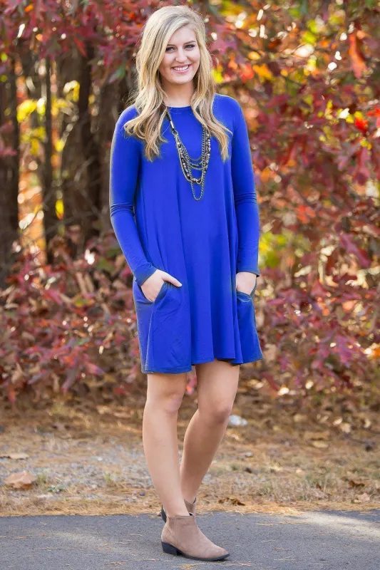 SALE-Piko Long Sleeve Swing Dress - Royal sold by Piko 1988