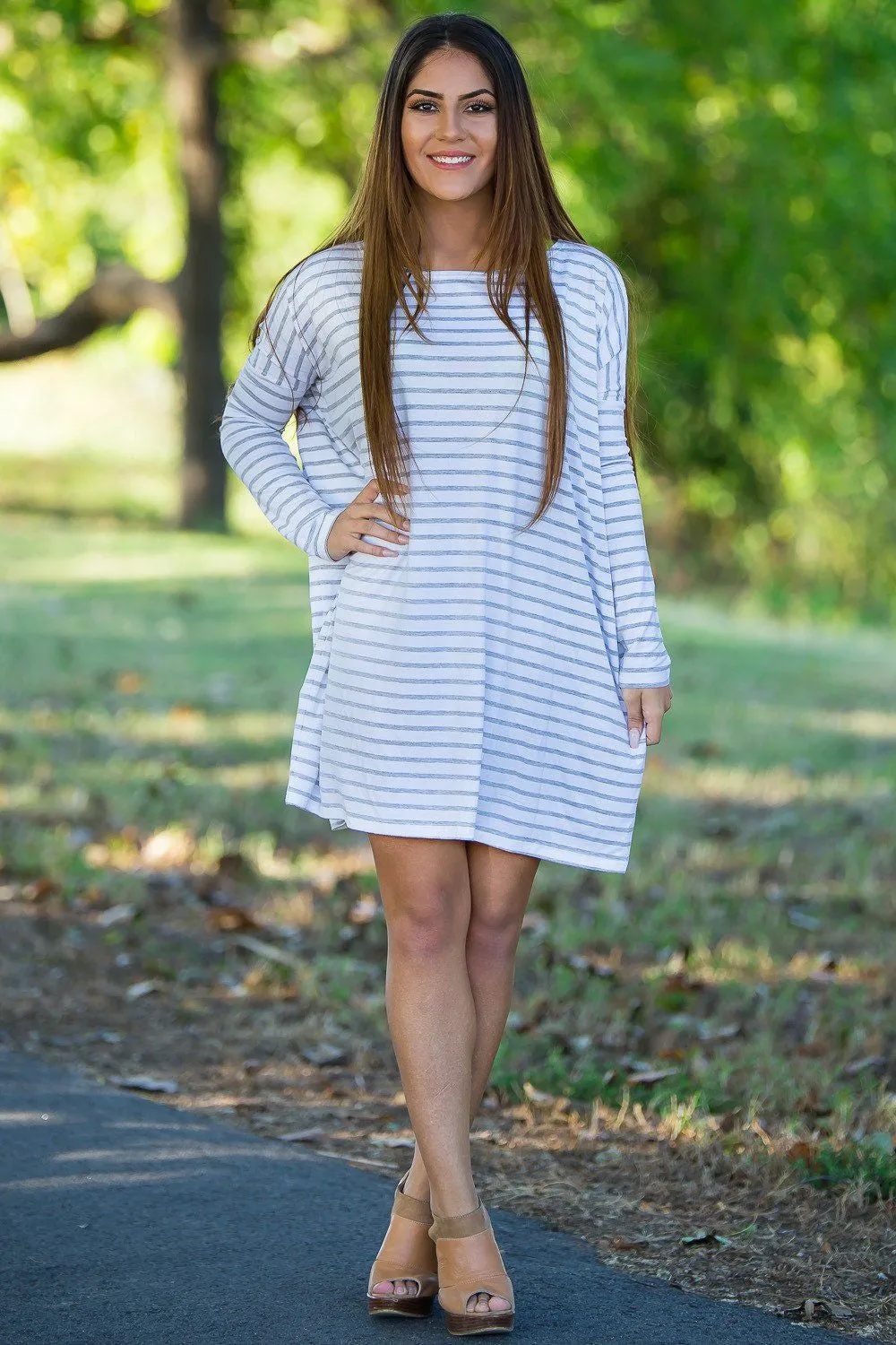 Long Sleeve Tiny Stripe Piko Tunic - White/Heather (FINAL SALE) sold by Piko 1988