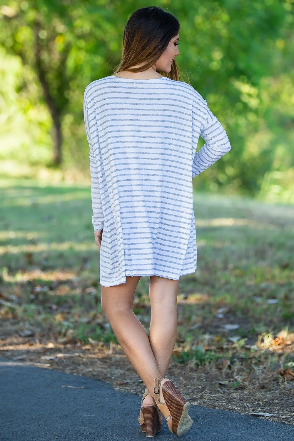 Long Sleeve Tiny Stripe Piko Tunic - White/Heather (FINAL SALE) sold by Piko 1988 product image thumbnail 2