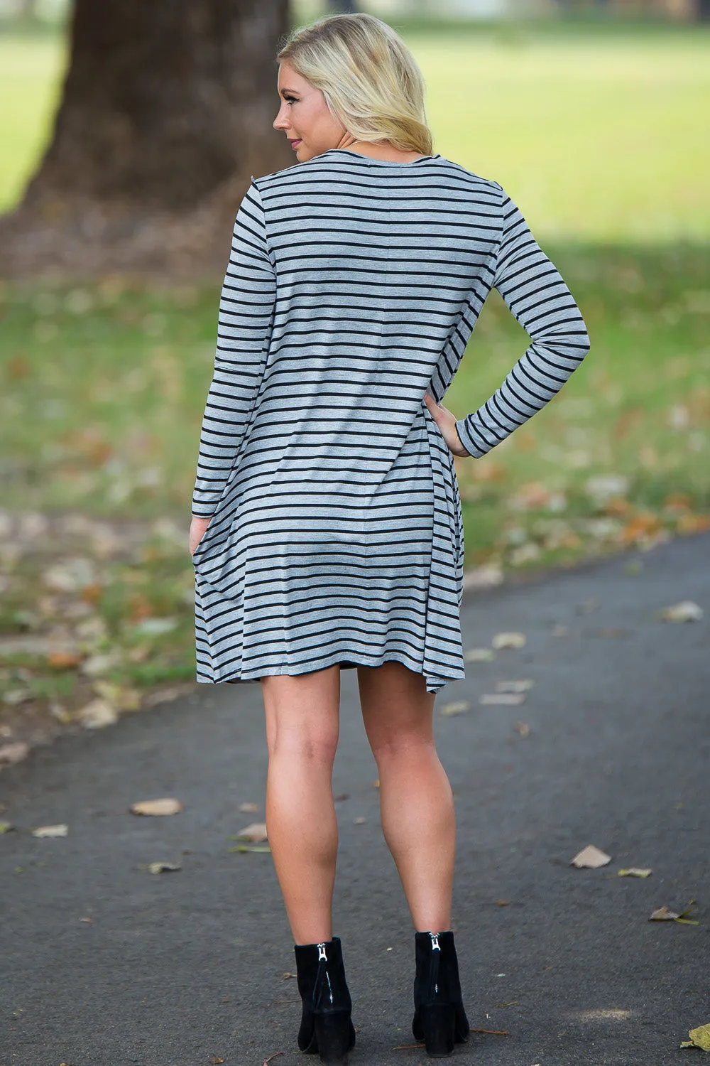 SALE-Piko Long Sleeve Tiny Stripe Swing Dress - Heather/Black sold by Piko 1988 product image thumbnail 2