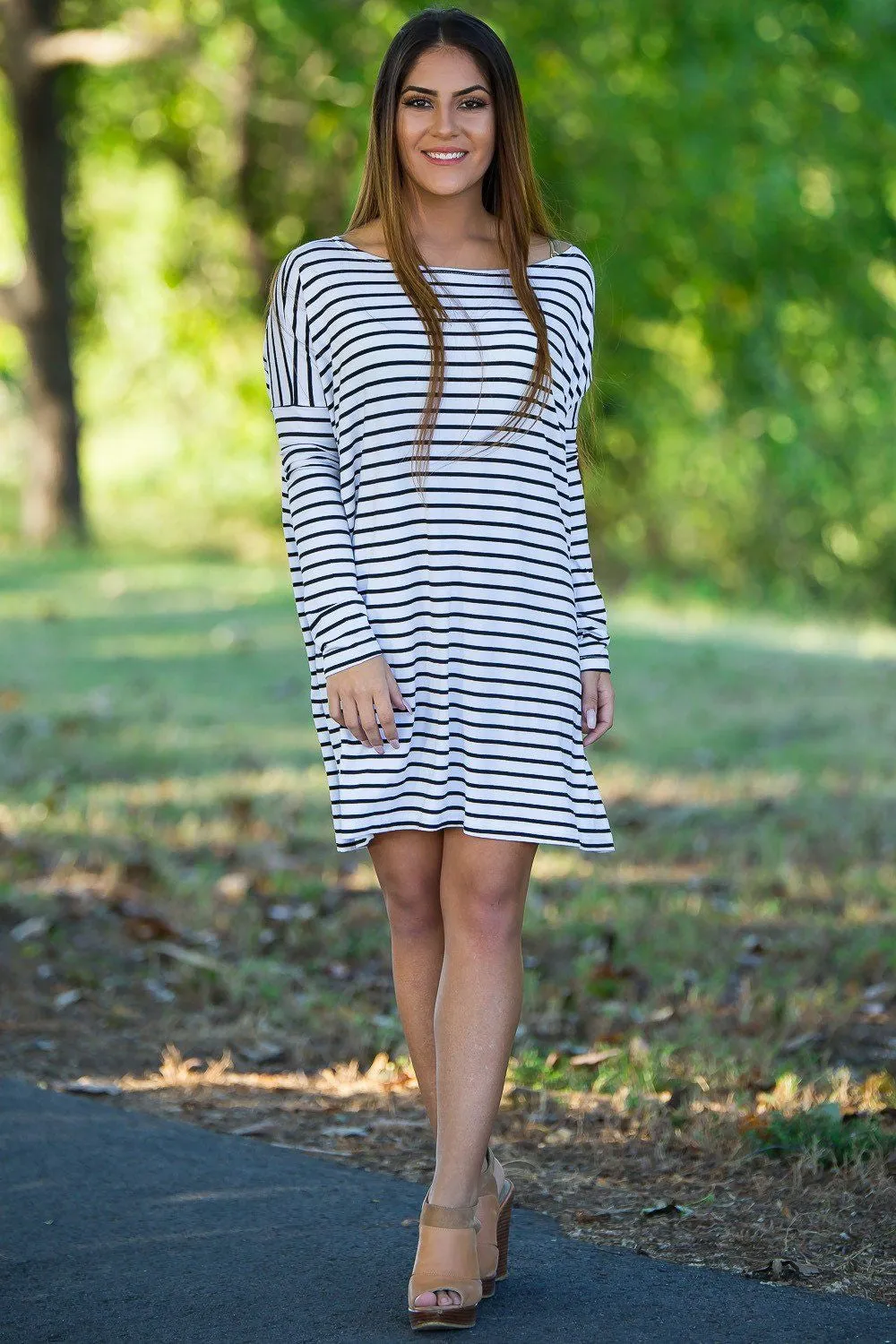 Long Sleeve Tiny Stripe Piko Tunic - White/Black (FINAL SALE) sold by Piko 1988