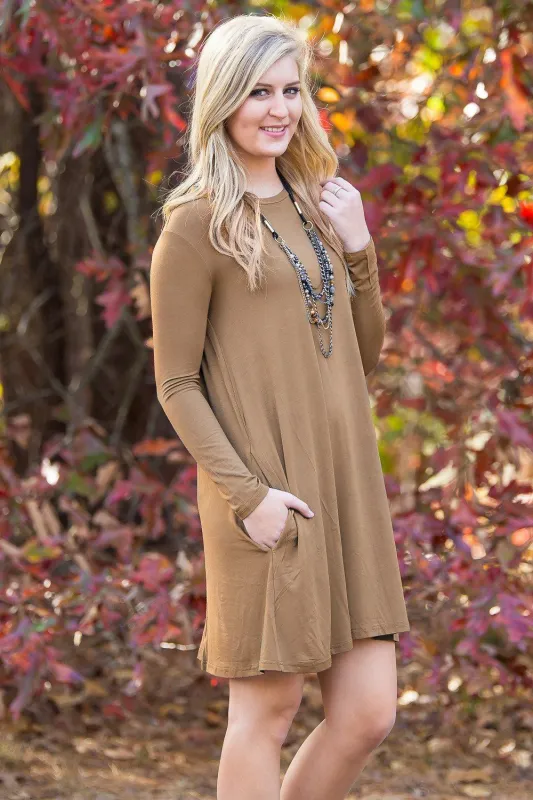 SALE-Piko Long Sleeve Swing Dress - Mocha sold by Piko 1988
