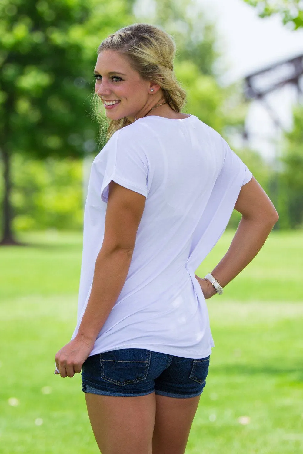 Short Sleeve Rolled Sleeve Piko Top - White sold by Piko 1988 product image thumbnail 2