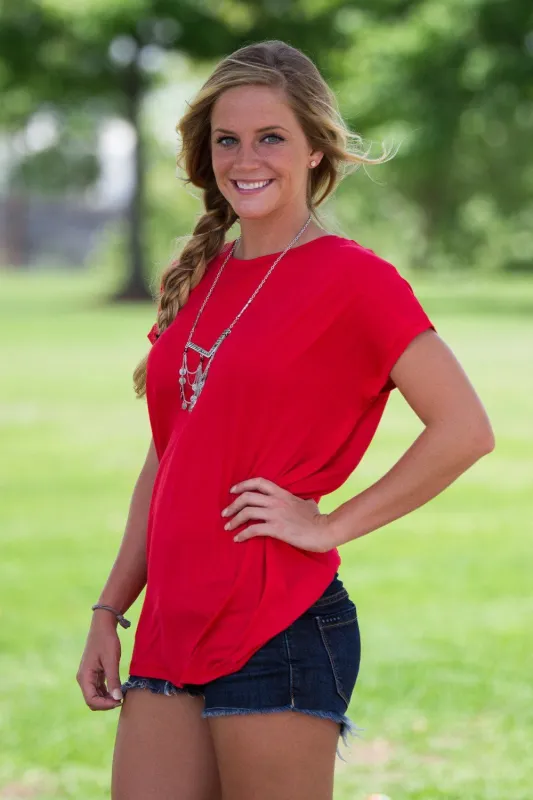 Short Sleeve Rolled Sleeve Piko Top - Red sold by Piko 1988
