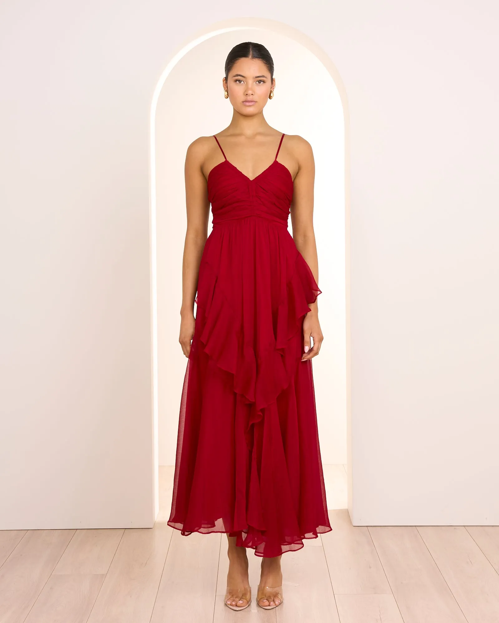 Janita Ruched Frill Dress sold by Pilgrim