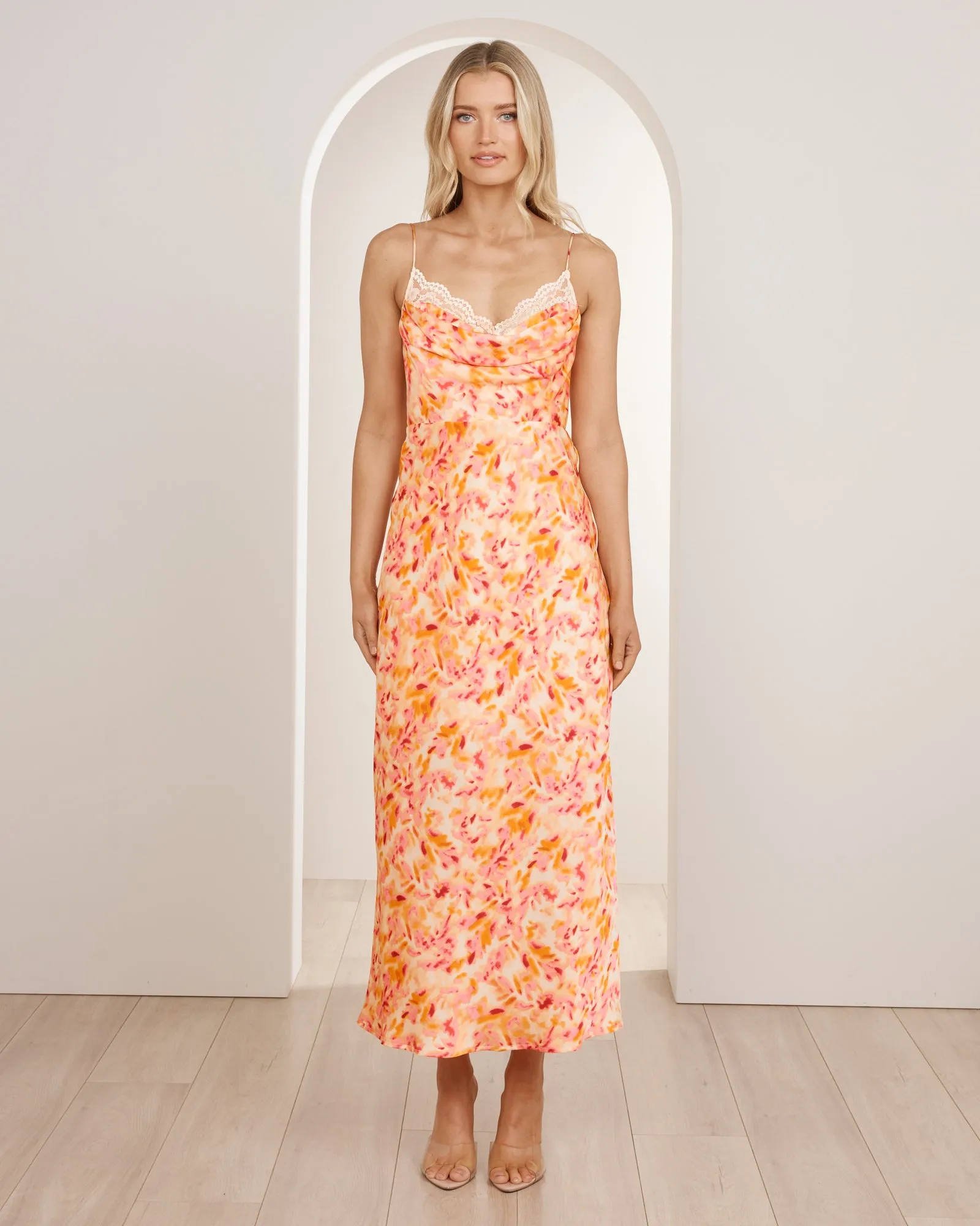 Violetta Cowl Neck Satin Dress sold by Pilgrim