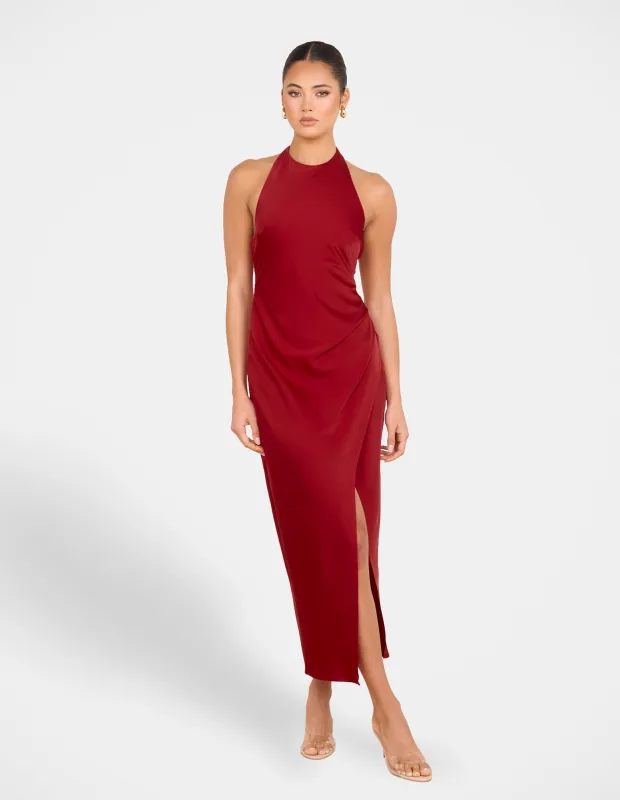 Niala Halter Satin Maxi Dress sold by Pilgrim