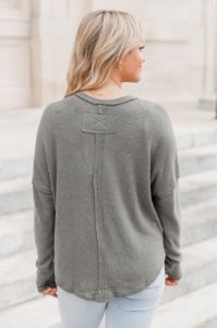 Change Your Mind Dark Olive Brushed Knit Top sold by Pink Lily