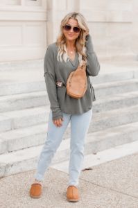 Change Your Mind Dark Olive Brushed Knit Top sold by Pink Lily