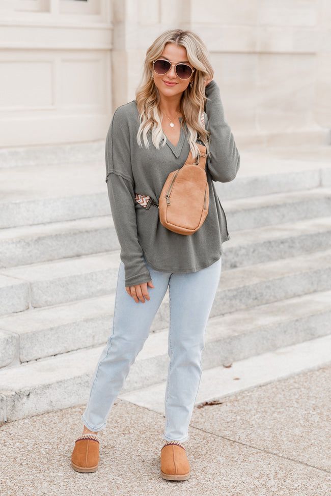 Change Your Mind Dark Olive Brushed Knit Top sold by Pink Lily product image thumbnail 2