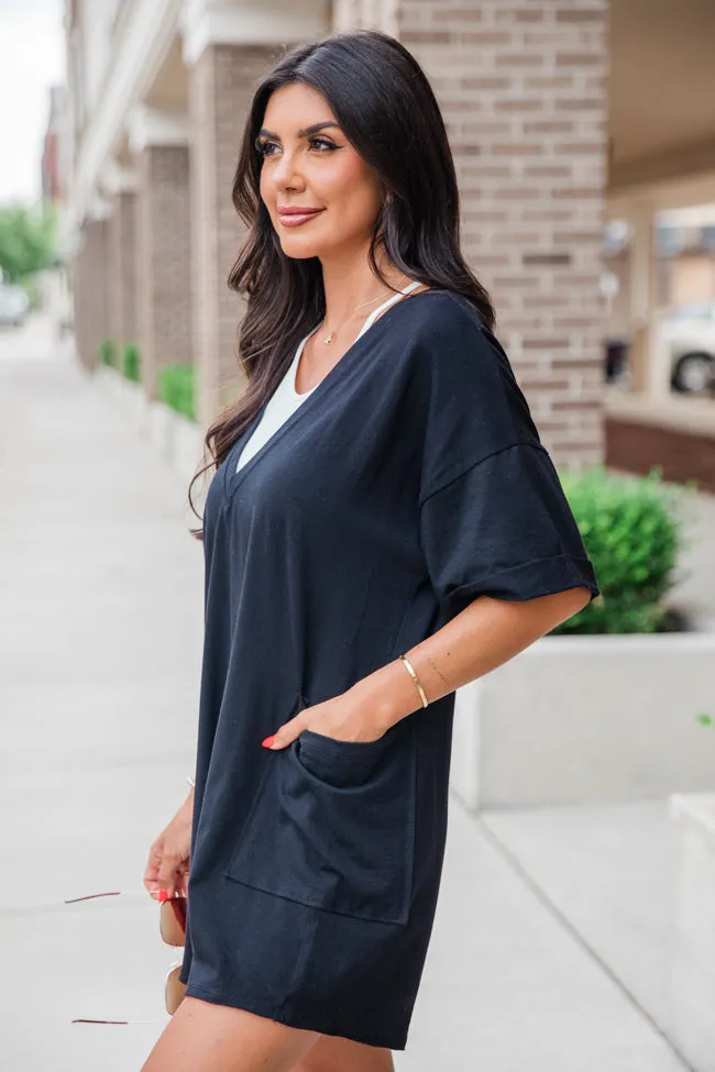 On A Daily Basis Black Deep V-Neck Pocketed Romper sold by Pink Lily product image thumbnail 3