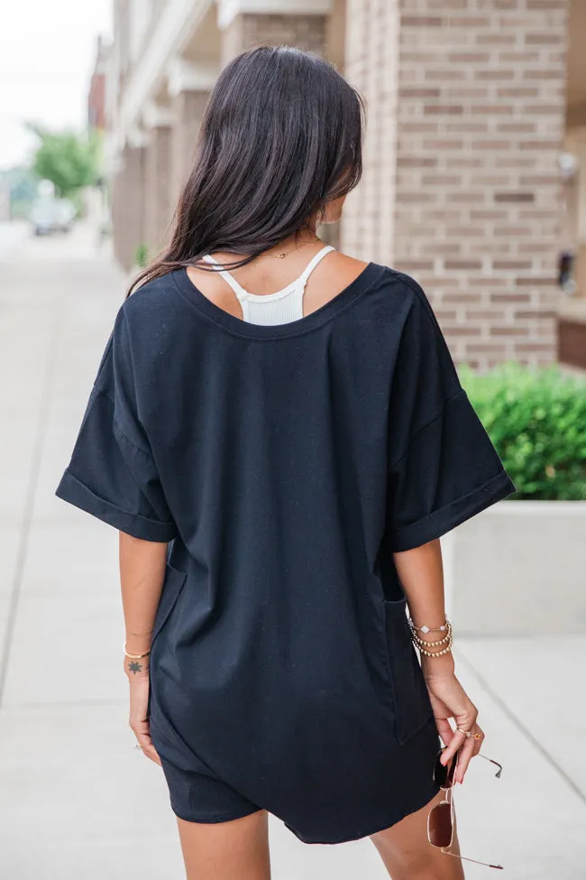 On A Daily Basis Black Deep V-Neck Pocketed Romper sold by Pink Lily product image thumbnail 4