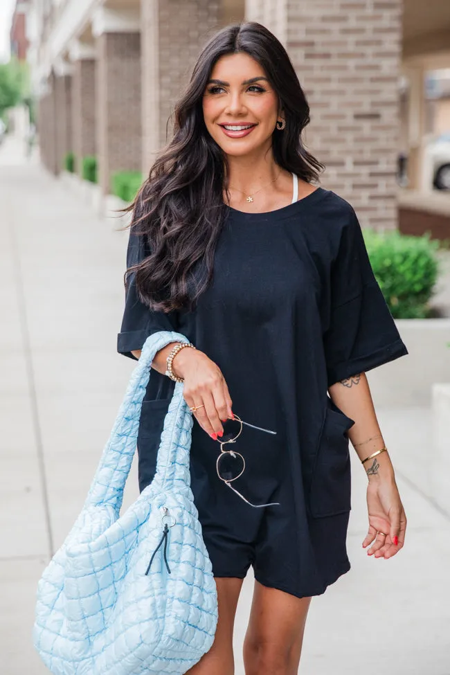 On A Daily Basis Black Deep V-Neck Pocketed Romper sold by Pink Lily product image thumbnail 5