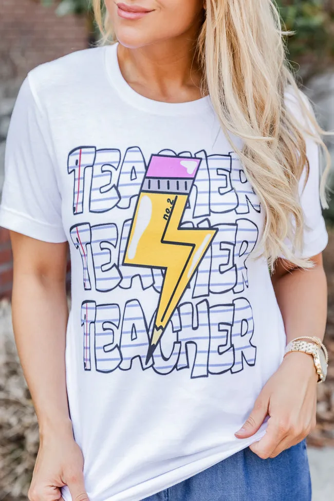 Teacher Repeat Pencil White Graphic Tee sold by Pink Lily product image thumbnail 3
