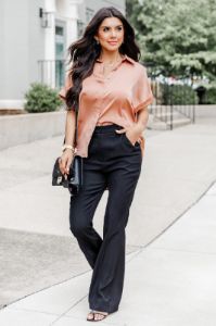 I Need More Terracotta Satin Button Front Short Sleeve Blouse FINAL SALE sold by Pink Lily