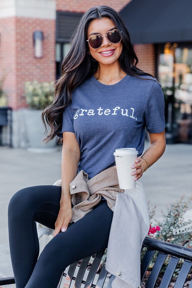 Grateful Graphic Tee Navy sold by Pink Lily