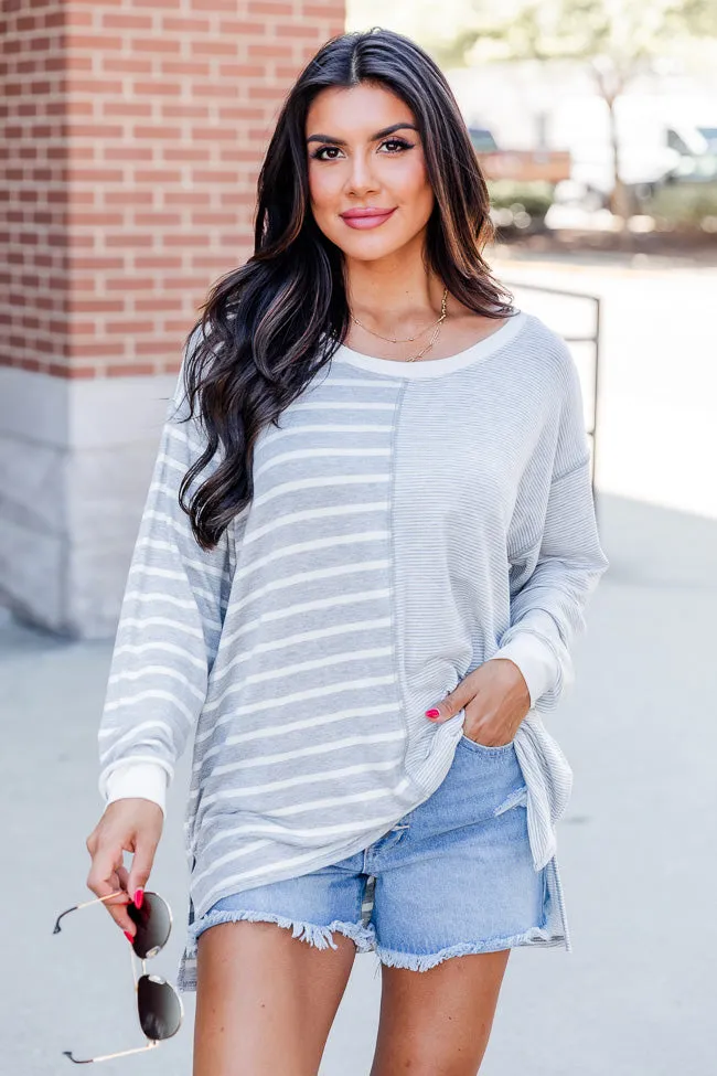 Doing The Most Grey Striped Oversized Shirt FINAL SALE sold by Pink Lily product image thumbnail 3