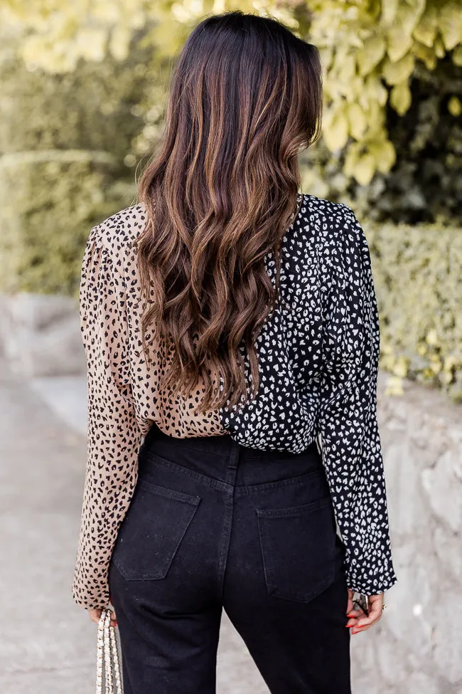 Can't Deny My Love Black and Taupe Spliced Leopard Print Bodysuit FINAL SALE sold by Pink Lily product image thumbnail 4