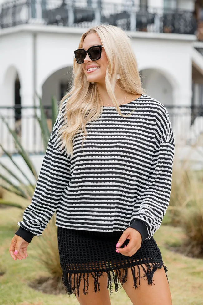 Caught My Eye Black And Ivory Striped Knit Pullover SALE sold by Pink Lily product image thumbnail 3