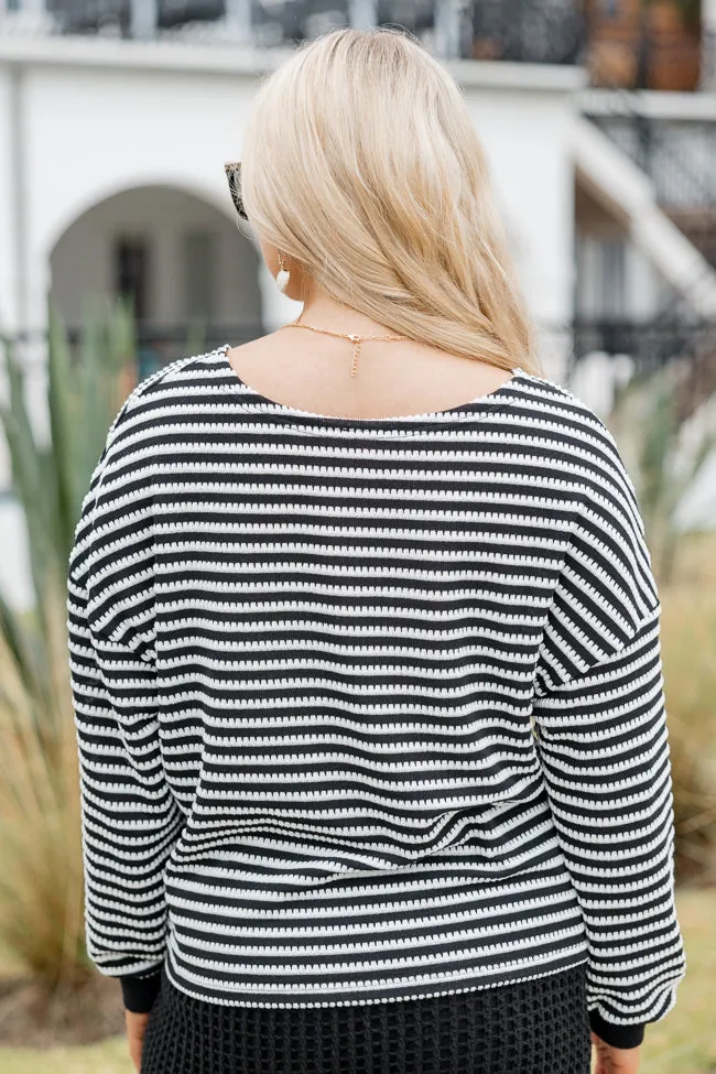 Caught My Eye Black And Ivory Striped Knit Pullover SALE sold by Pink Lily product image thumbnail 5