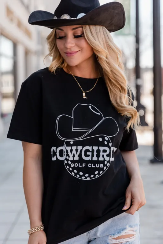 Cowgirls Golf Club Black Oversized Graphic Tee sold by Pink Lily