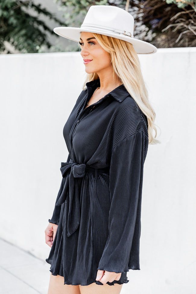 Something In The Orange Black Plisse Button Up Tie Front Mini Dress sold by Pink Lily product image thumbnail 5