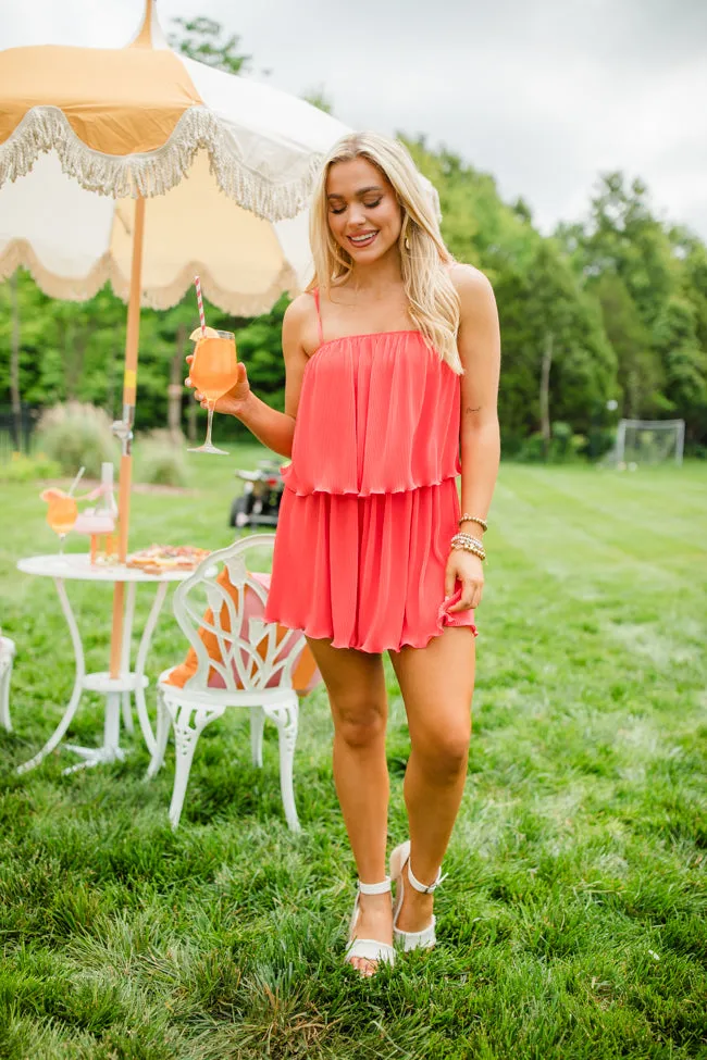 In the Afterglow Hot Coral Pleated Romper FINAL SALE sold by Pink Lily product image thumbnail 2