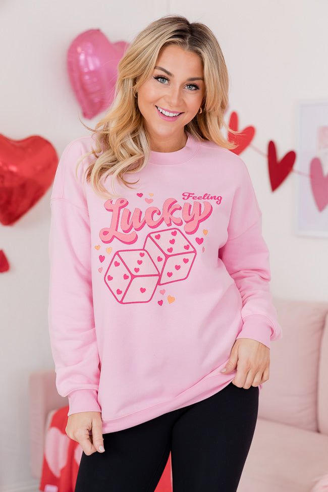 Feeling Lucky Light Pink Oversized Graphic Sweatshirt sold by Pink Lily product image thumbnail 5